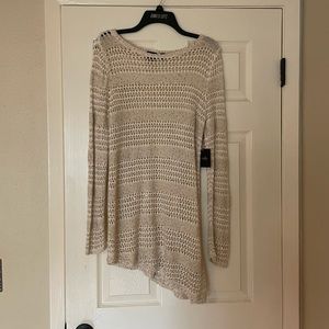 New SAKS Rafaela Egret Gold Sequin Cream Sweater Opulence Knit Crochet Top